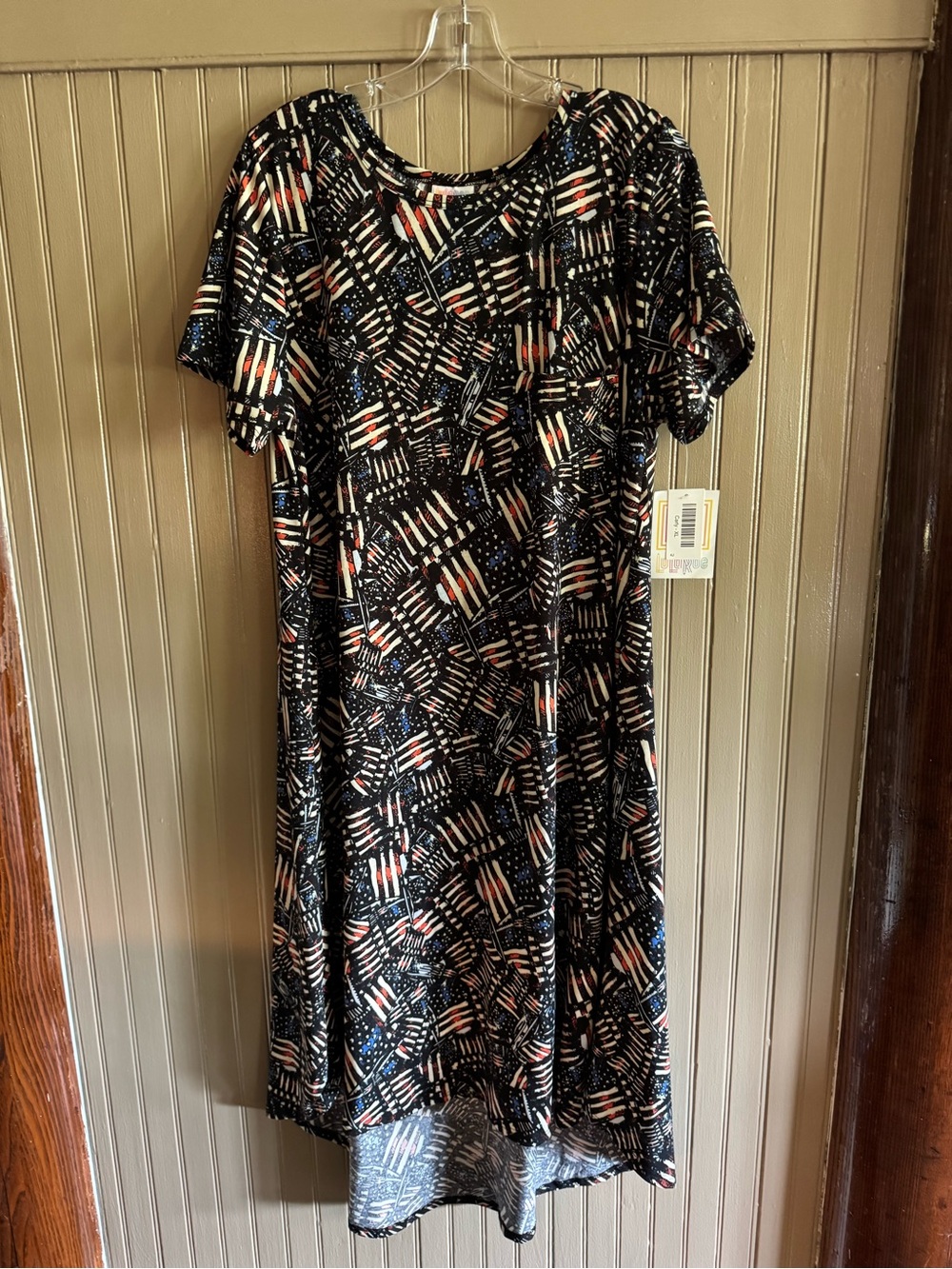 LuLaRoe NWT Midi Dress with Red, White and Blue Flag Print Carly XL